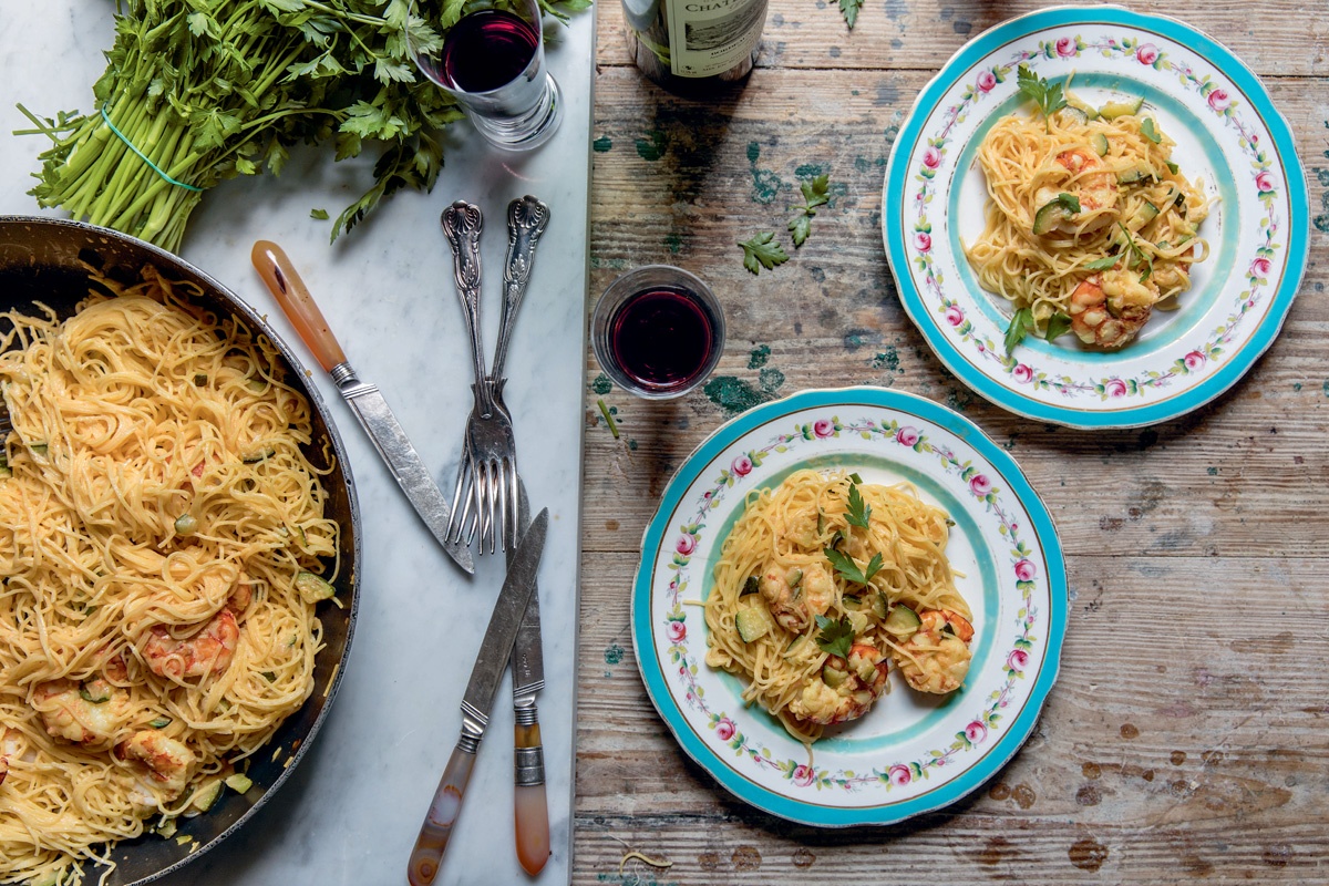 Image of Skye McAlpine's Tagliolini with Prawns, Courgettes and Saffron