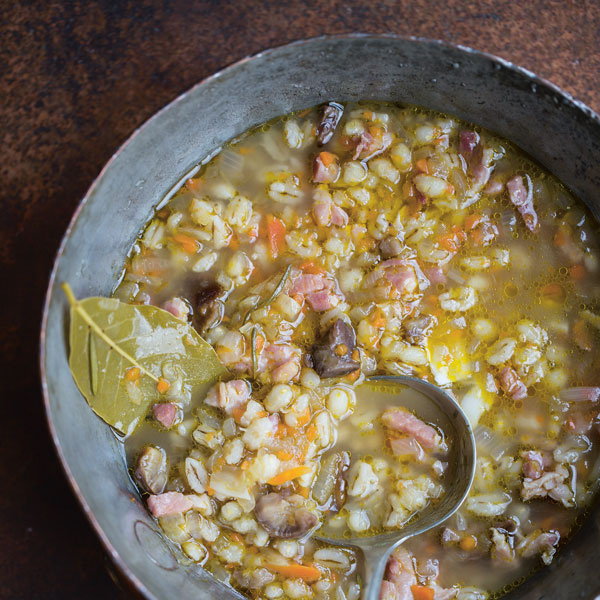 Image of Katie and Giancarlo Caldesi's Bacon, Chestnut and Barley Soup