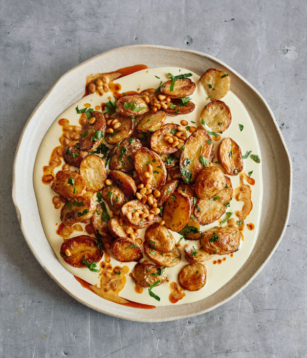 Image of Noor Murad and Yotam Ottolenghi's Roasted Potatoes with Aioli and Buttered Pinenuts