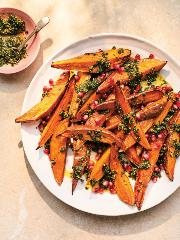 Image of Yasmin Khan's Sweet Potatoes with Pistachio Mint Pesto